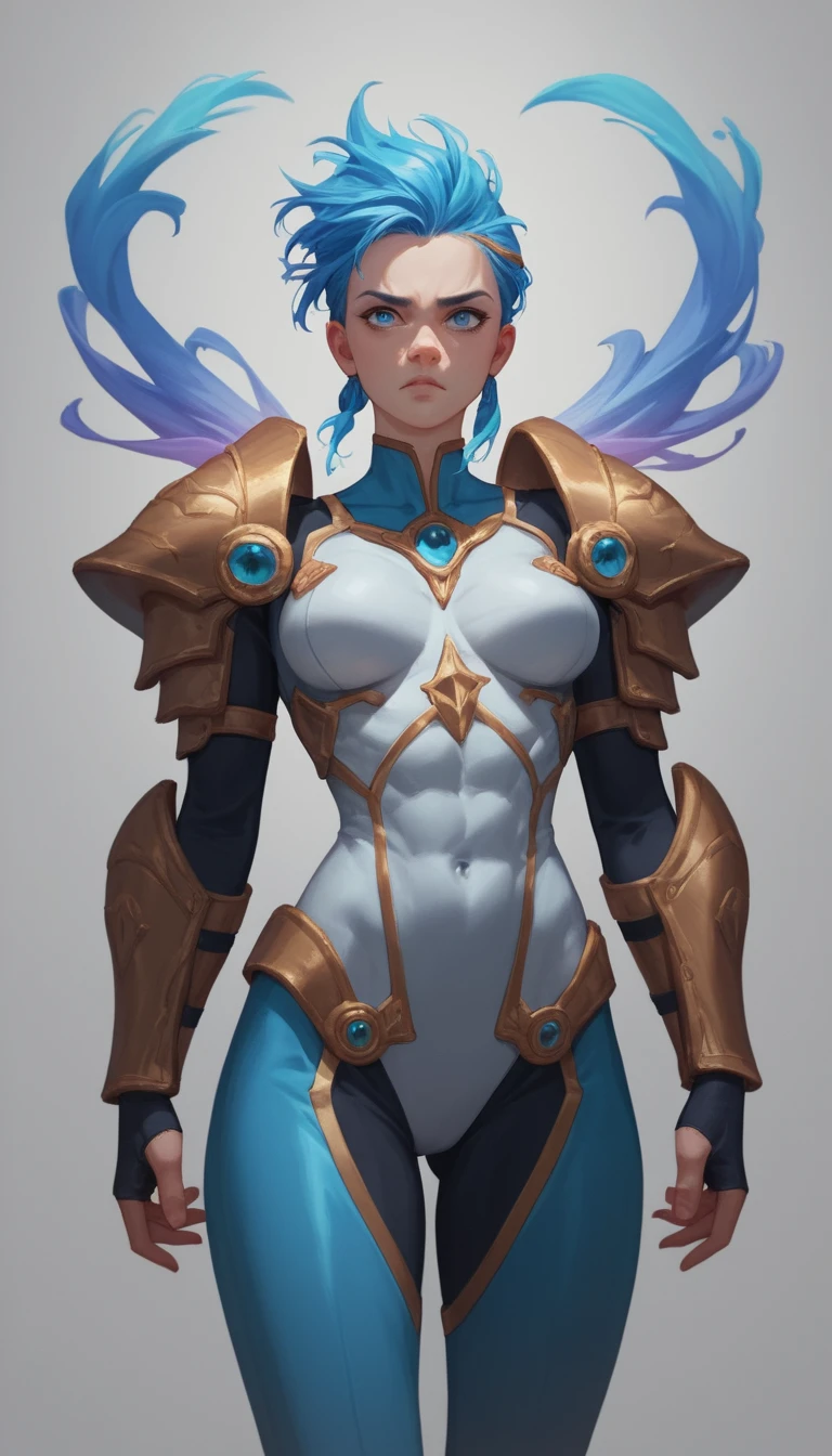 Héroïne d’anime en armure élégante avec une chevelure sauvage et colorée