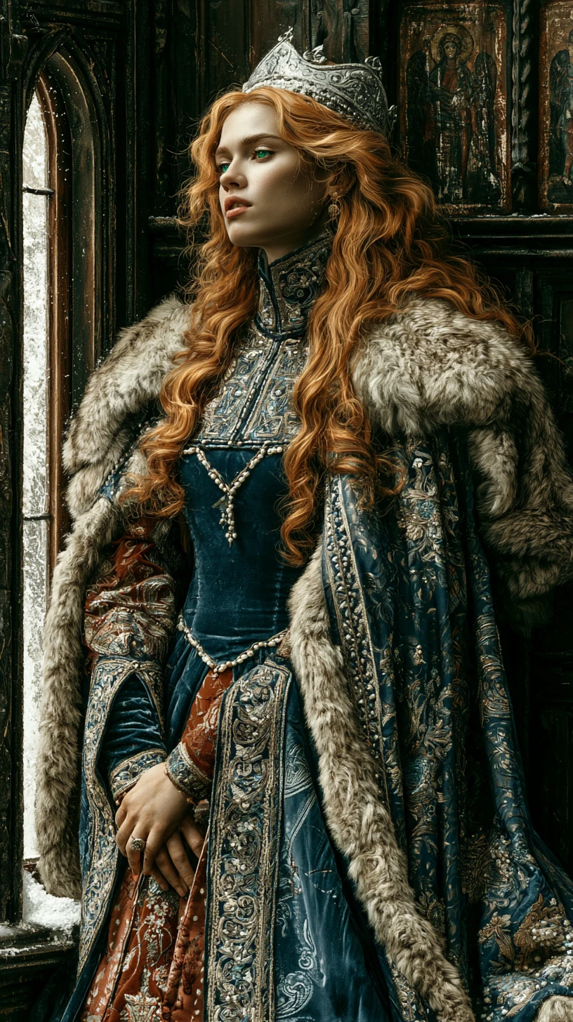 Joven reina eslava en un oscuro retrato real medieval