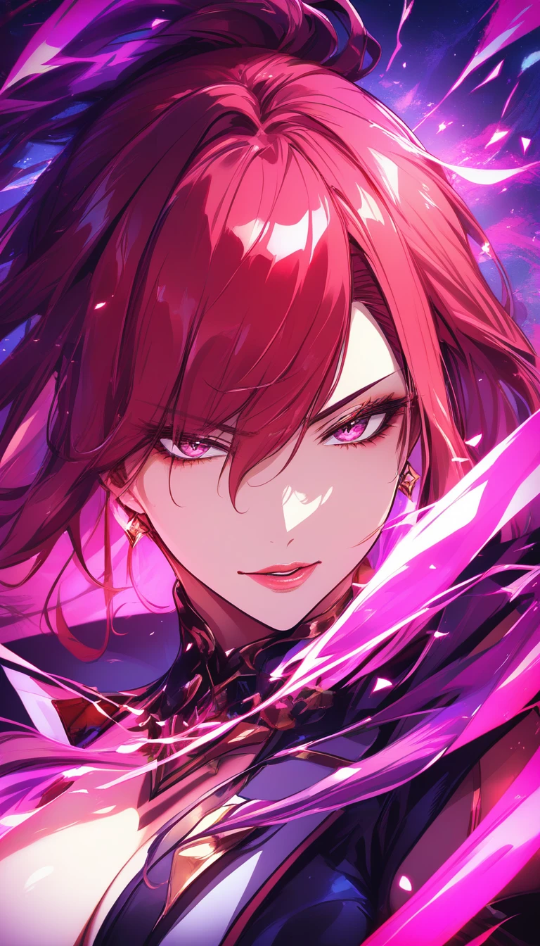Héroïne d'anime séductrice en gros plan dans un portrait de fantasy vibrant
