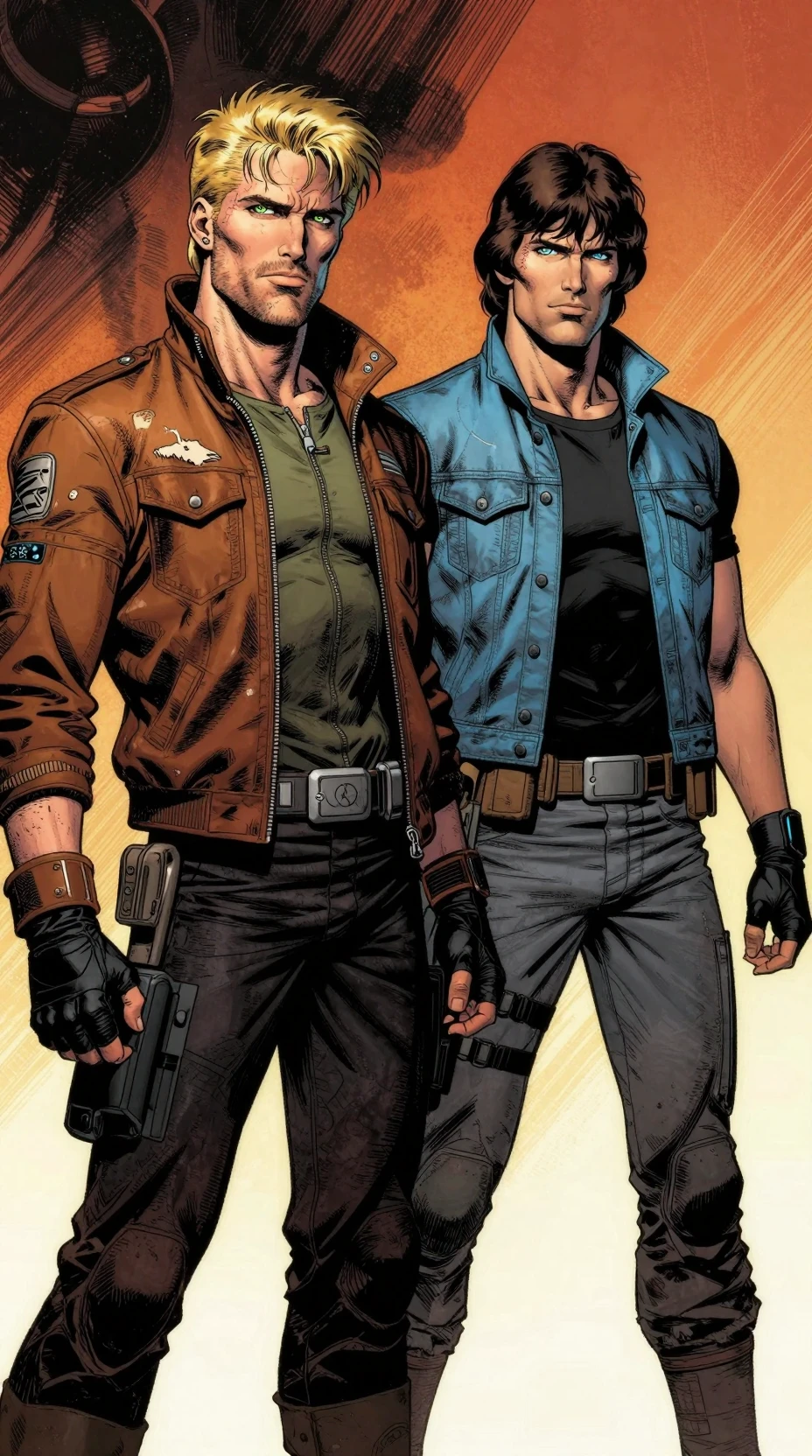 Two space fantasy heroes in bold comic book style