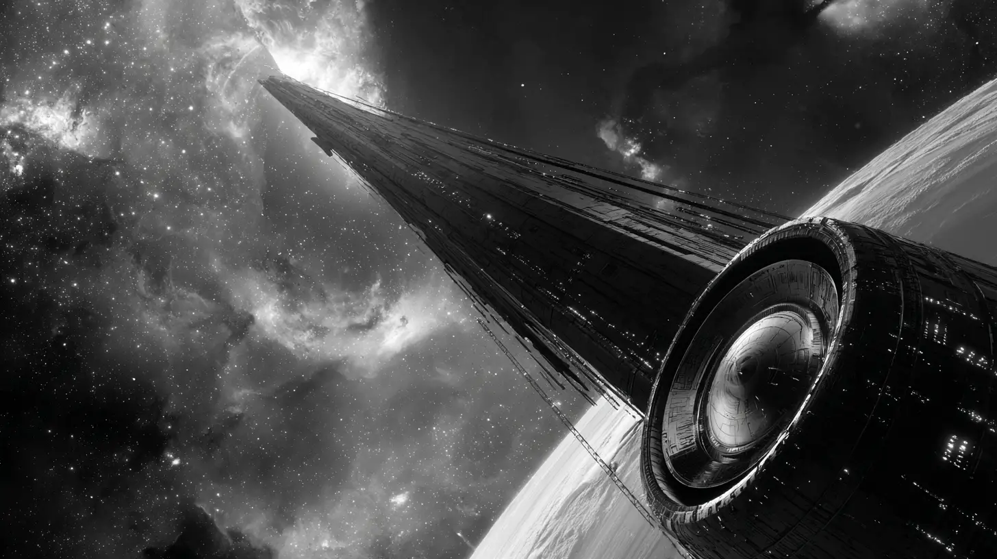 宇宙中帶有邪惡電子之眼的威嚇星艦艦首
