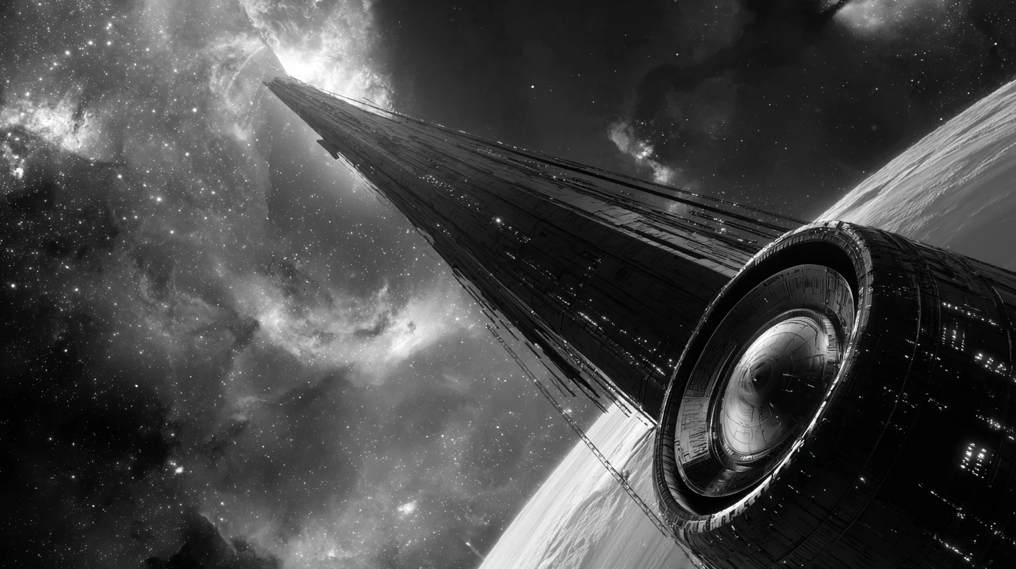 宇宙中帶有邪惡電子之眼的威嚇星艦艦首