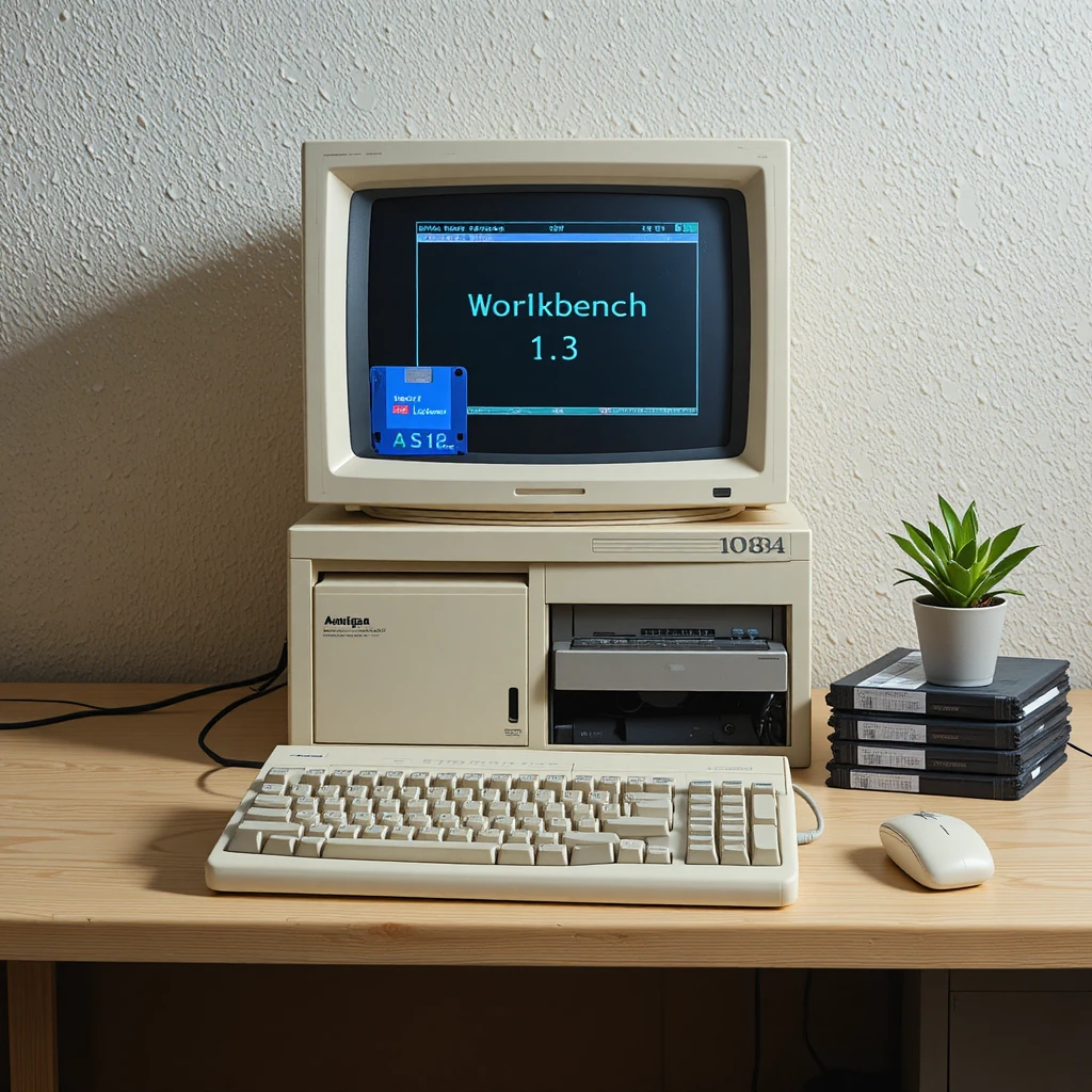 Computadora Vintage Commodore Amiga sobre Escritorio de Madera