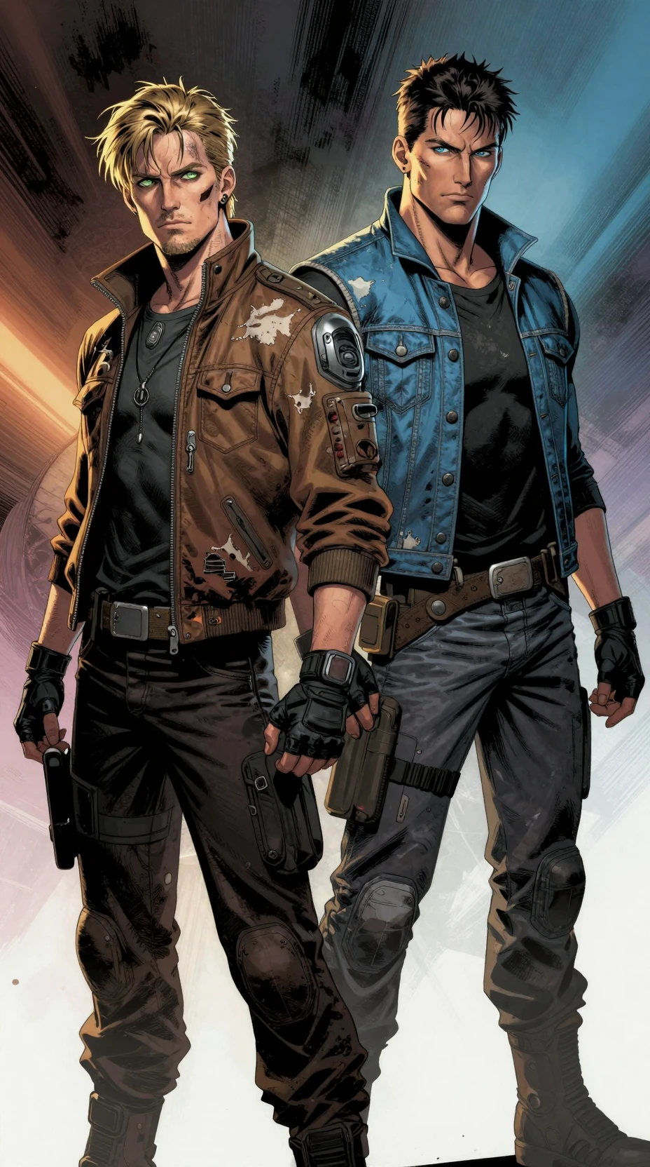 Rugged sci fi heroes in dynamic graphic novel style