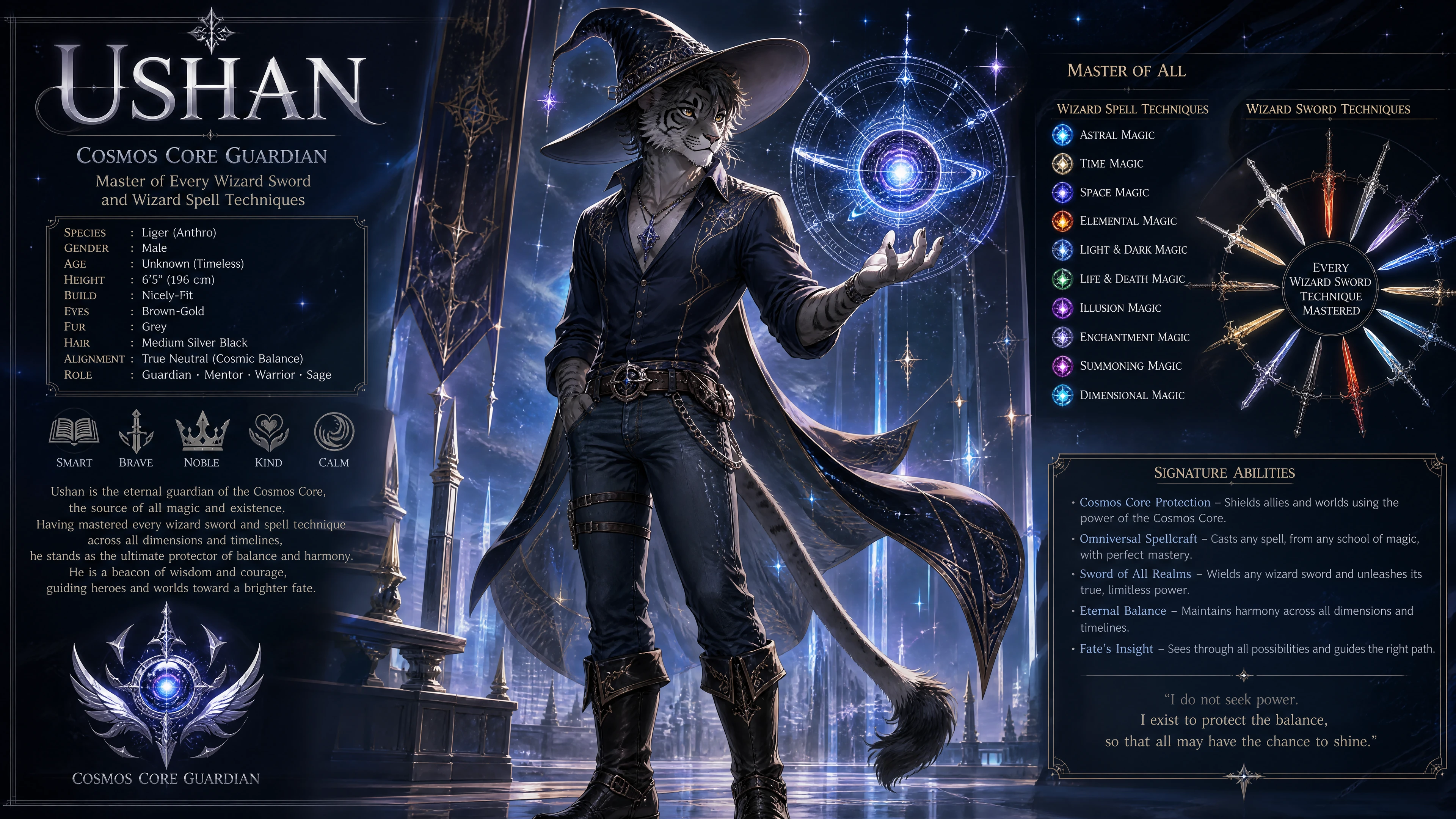 Anthro liger wizard guardian wearing hat shirt jeans and boots