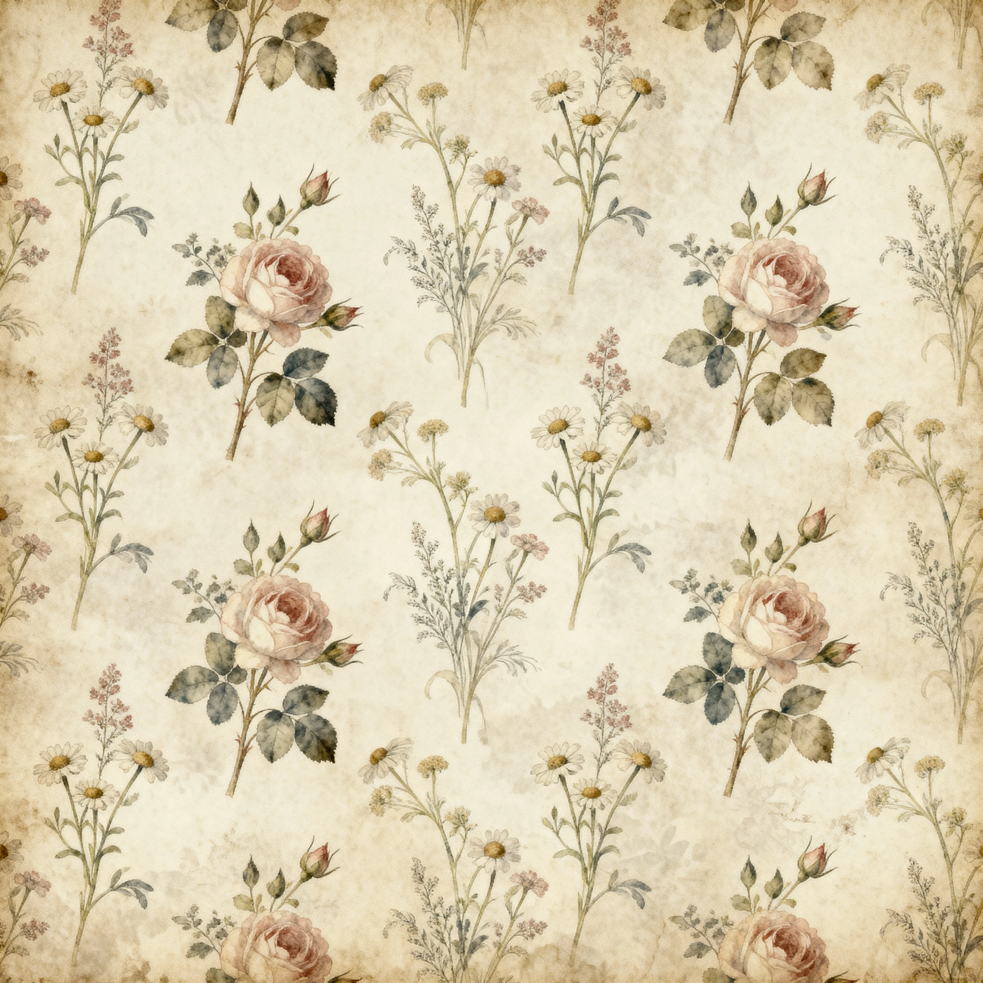 Vintage-Botanik-Tapetenmuster mit zarten Wildblumen