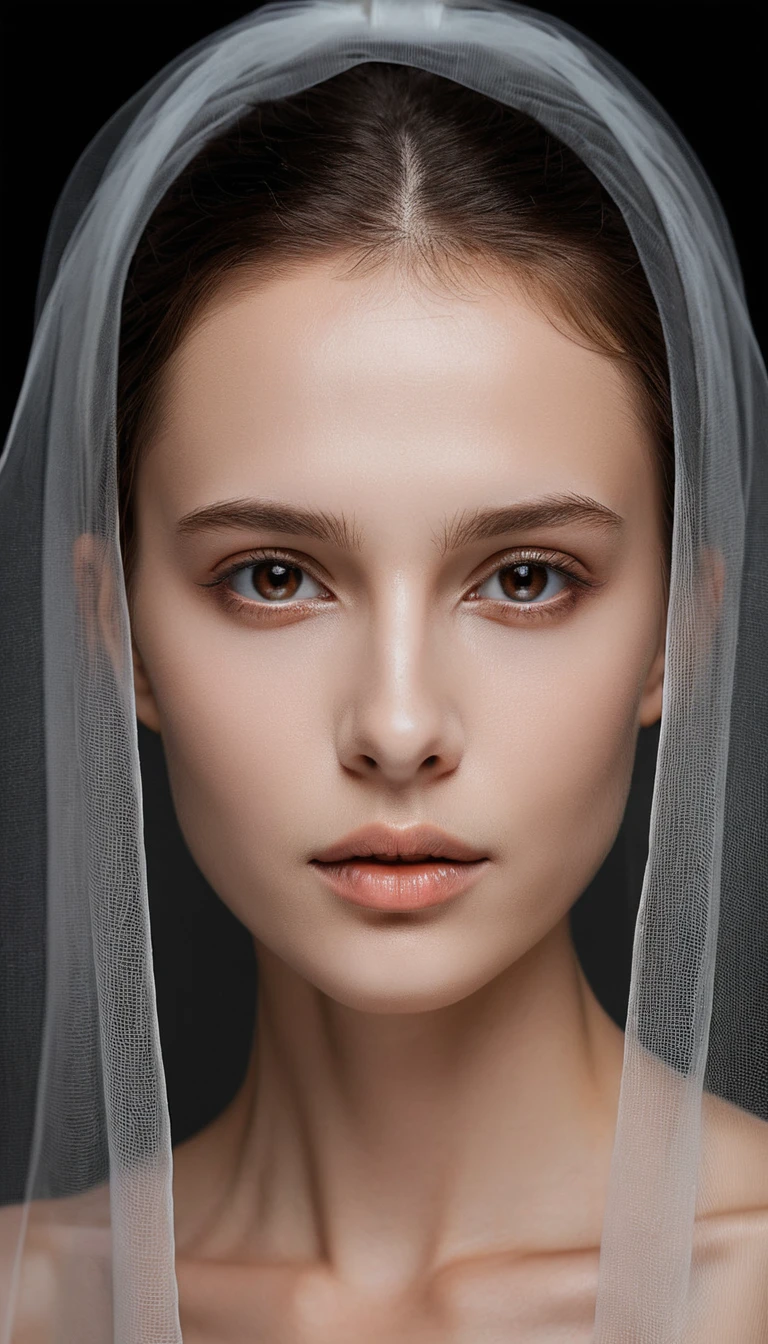 Minimalist close up of a veiled woman with silver lips