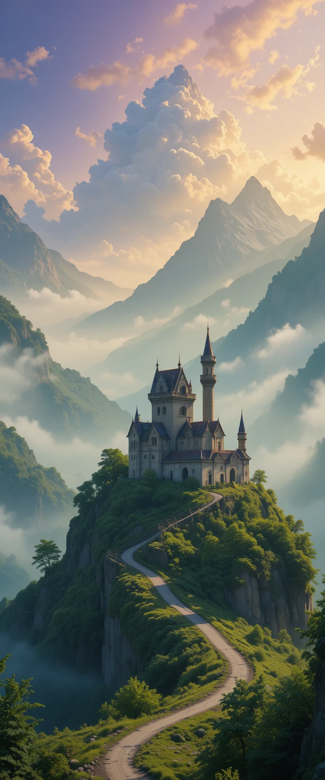 Castelo de montanha abandonado ao sol em paisagem de verão dos sonhos