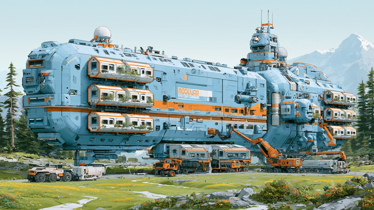 Nave-colônia modular implantando habitats em um mundo verde