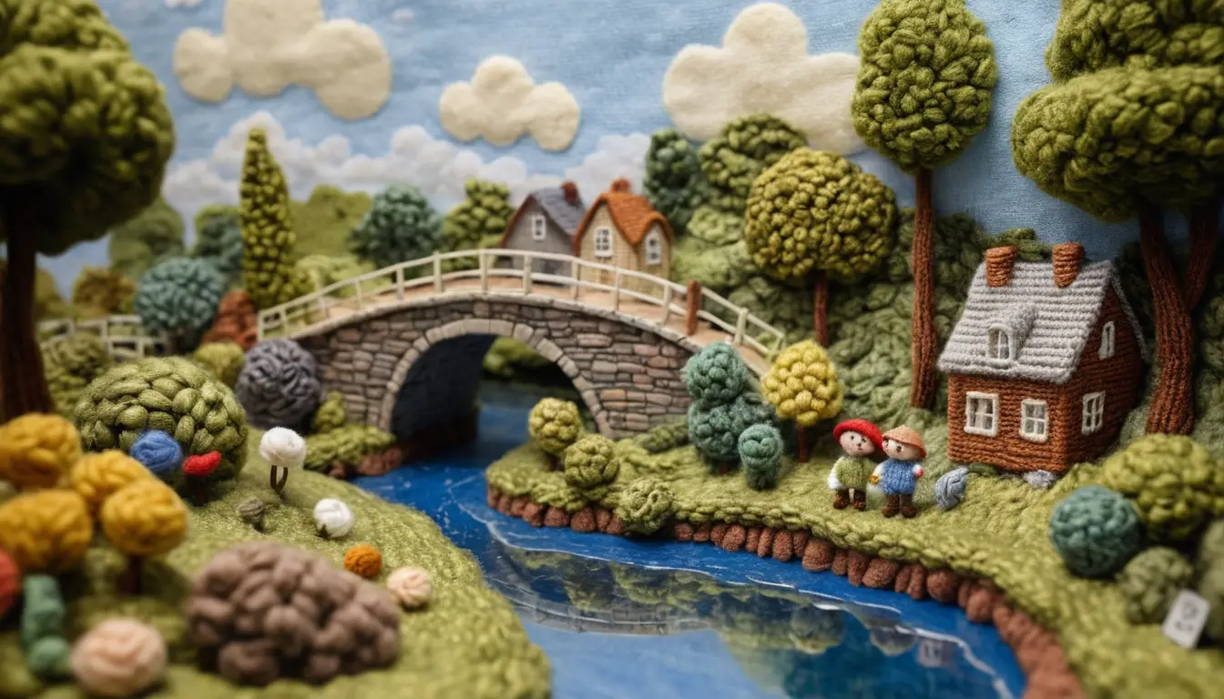 Paesaggio in miniatura realistico in peluche con morbida luce da studio