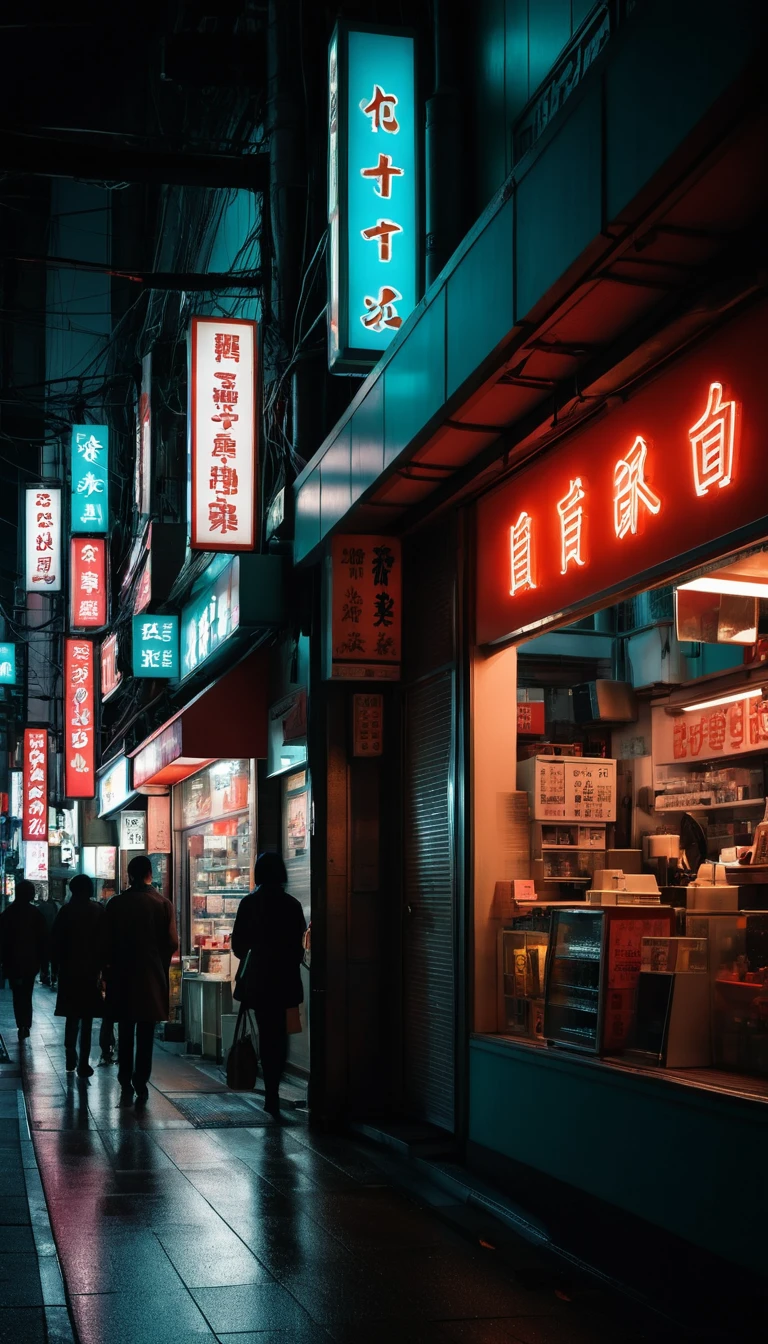 Neon Lit Japanese Optical Shop On A Night City Street