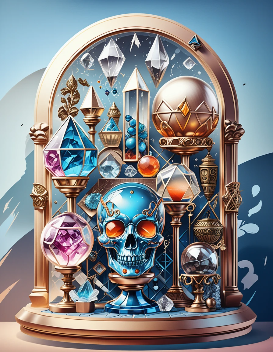 Reliques de cristal dans une vitrine en verre ornée avec line art au néon
