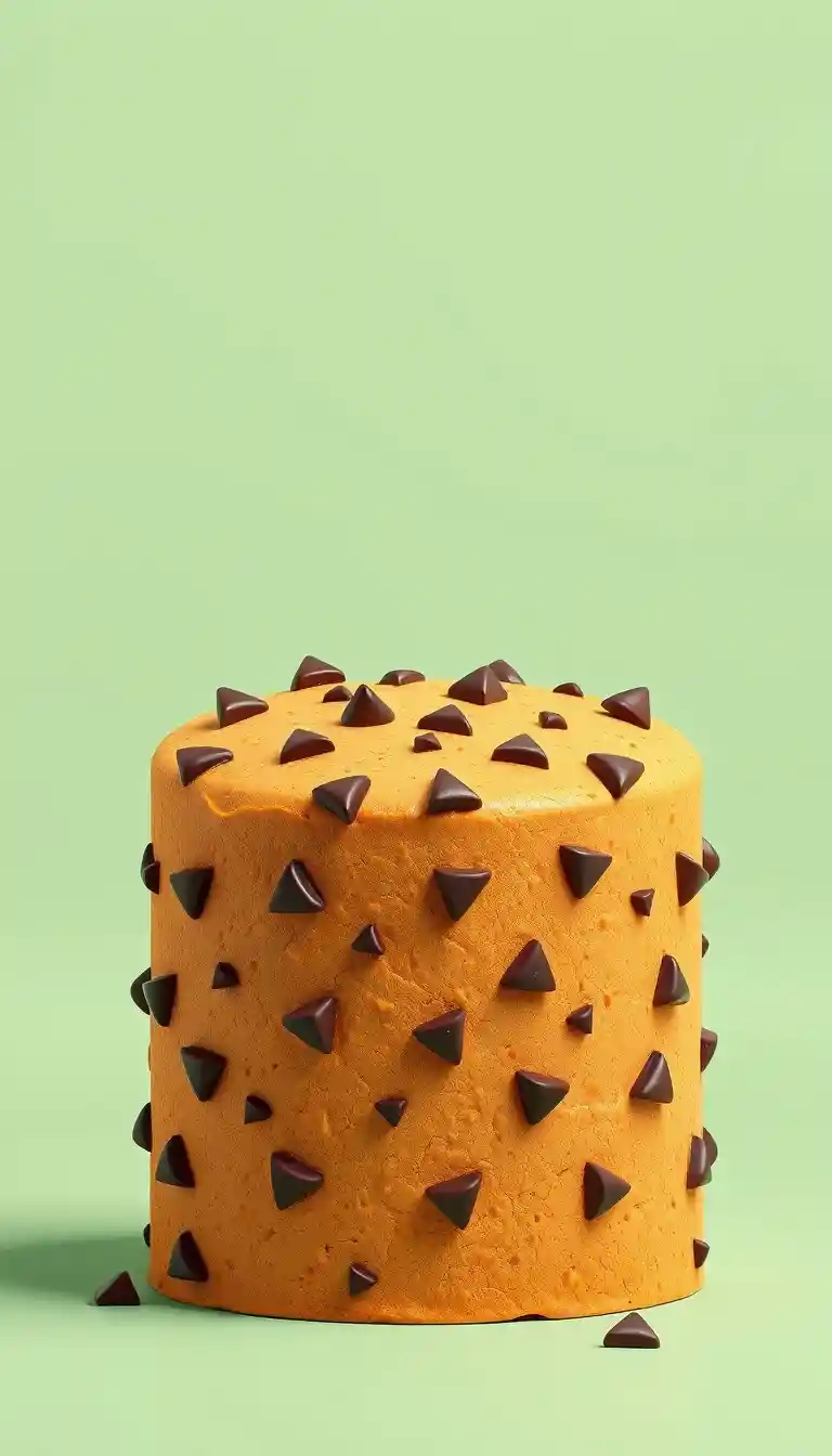 Géant cookie au chocolat 3D flottant sur fond vert menthe