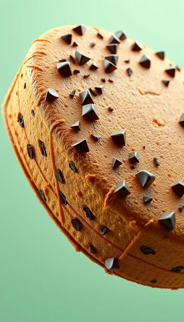 Riesiger 3D-Schokokeks vor mintgrünem Hintergrund