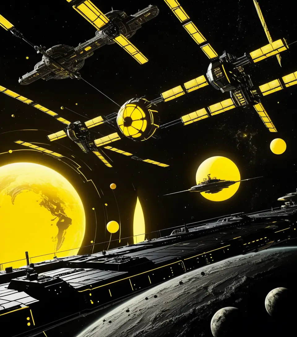 Logo de station spatiale futuriste au design clair-obscur audacieux