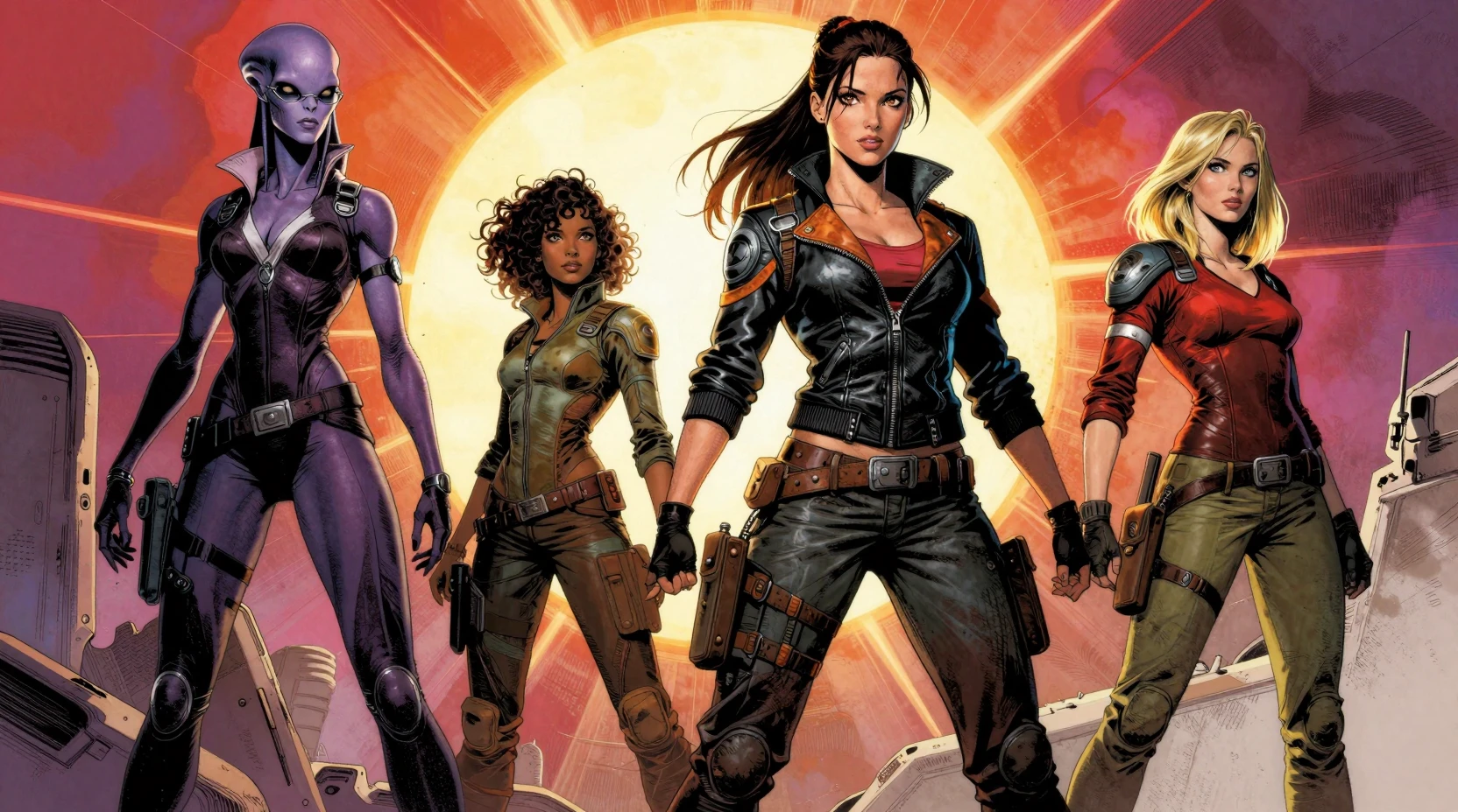 Quatro mulheres heroicas em ousado estilo de HQ de ficção científica