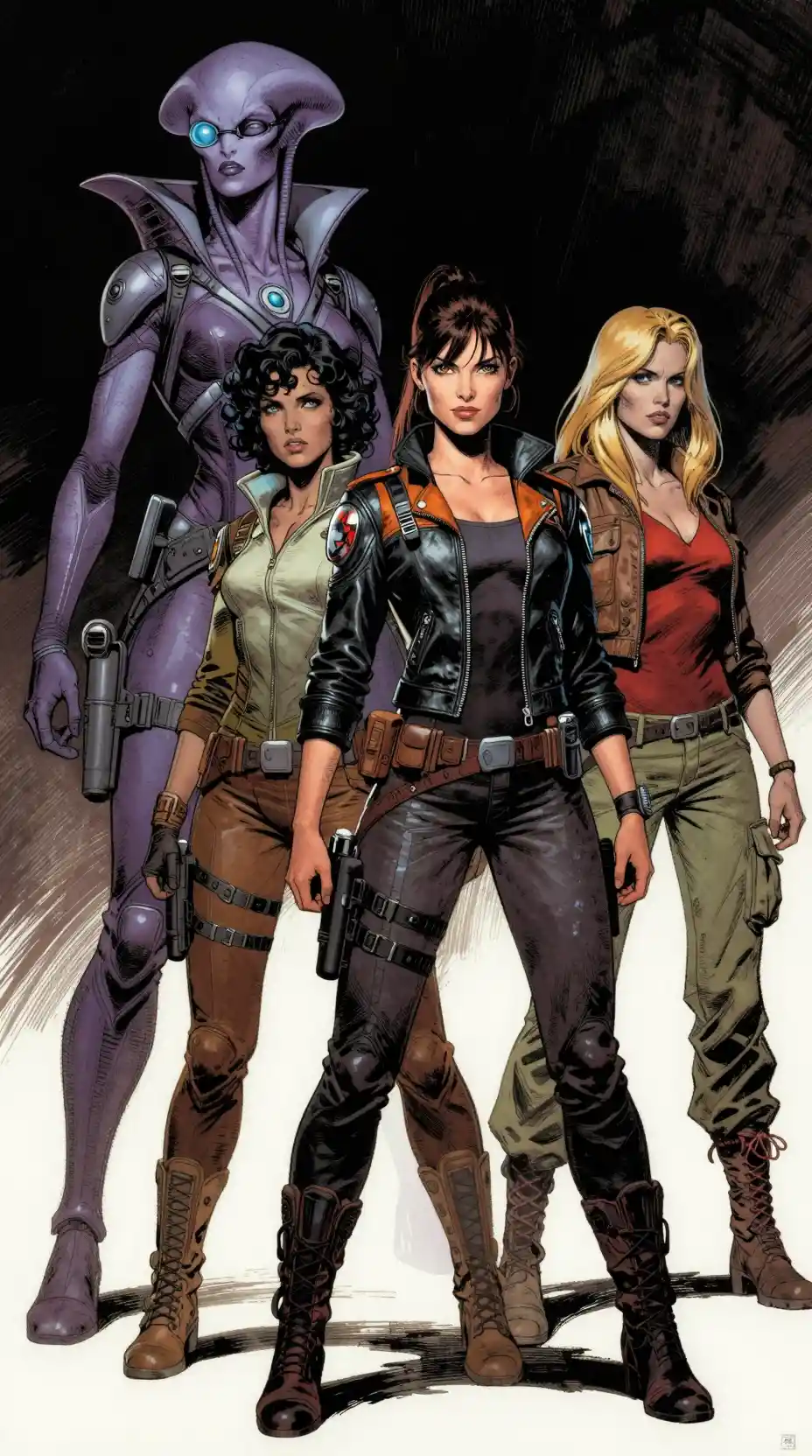 Quatro mulheres heroicas de ficção científica em estilo ousado de quadrinhos