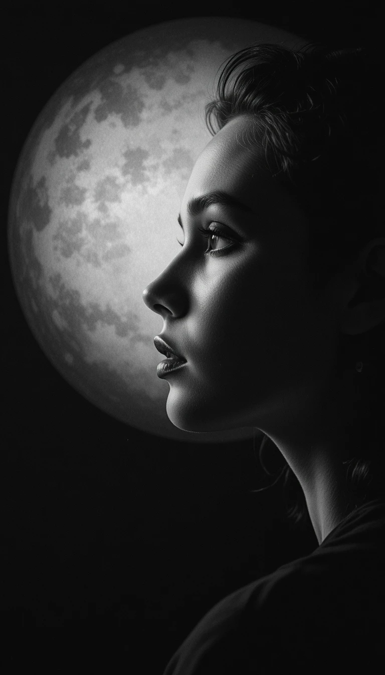Portrait en gros plan en noir et blanc de profil d’une femme
