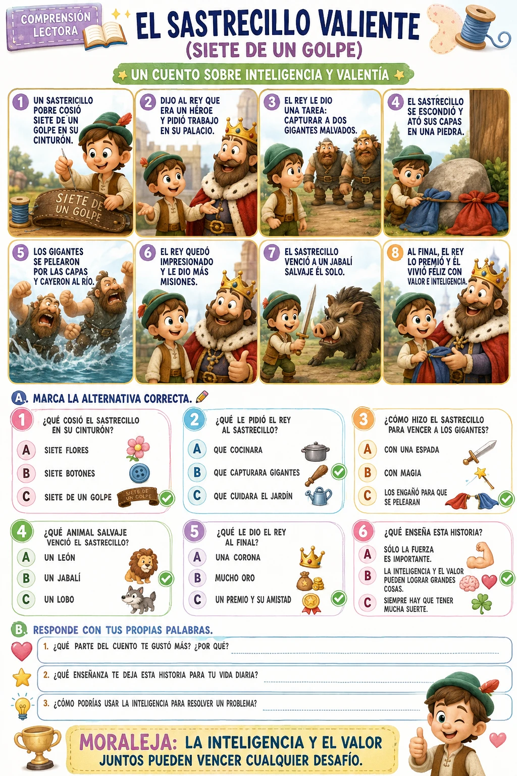Reading comprehension worksheet with pictograms for young children