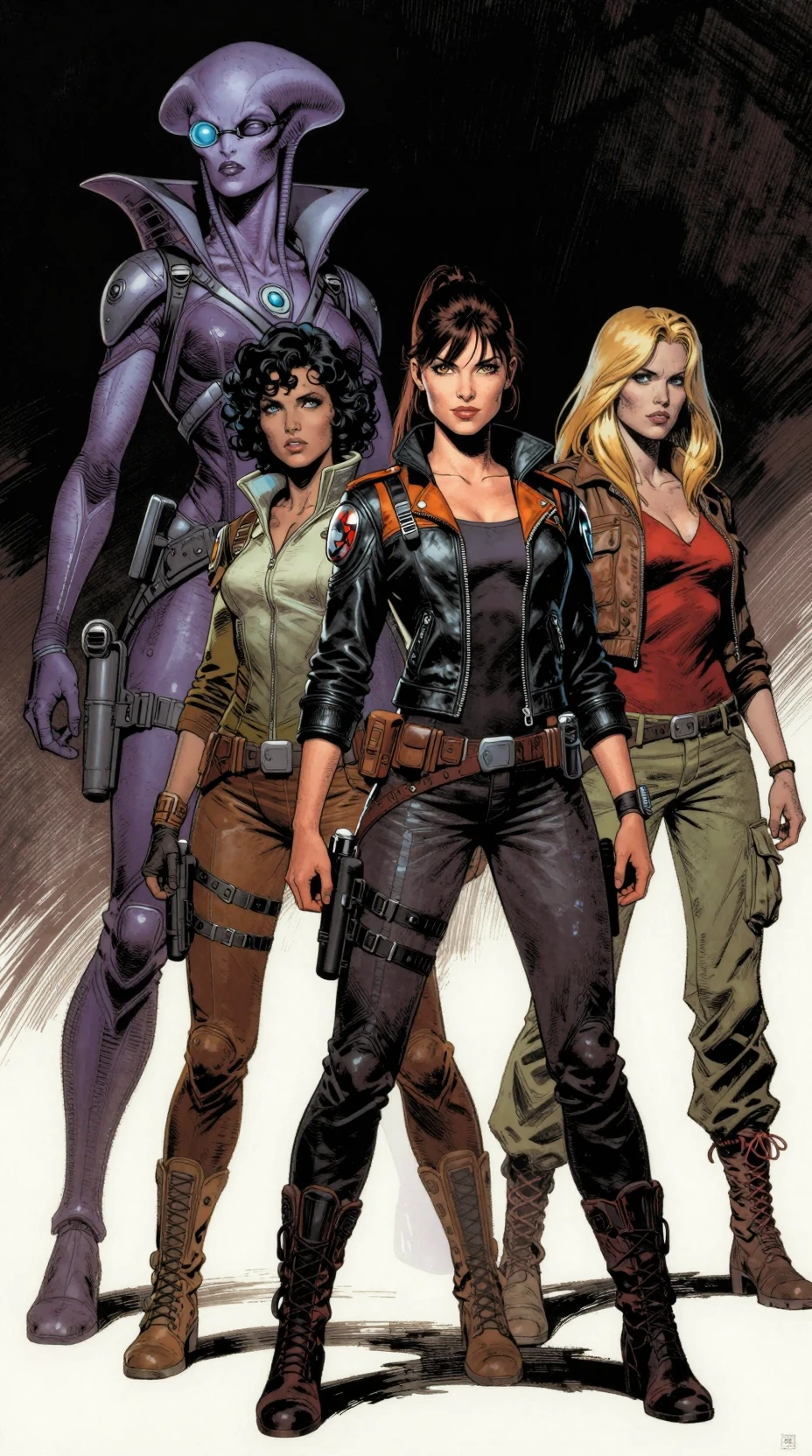 Quatro mulheres heroicas de ficção científica em estilo ousado de quadrinhos