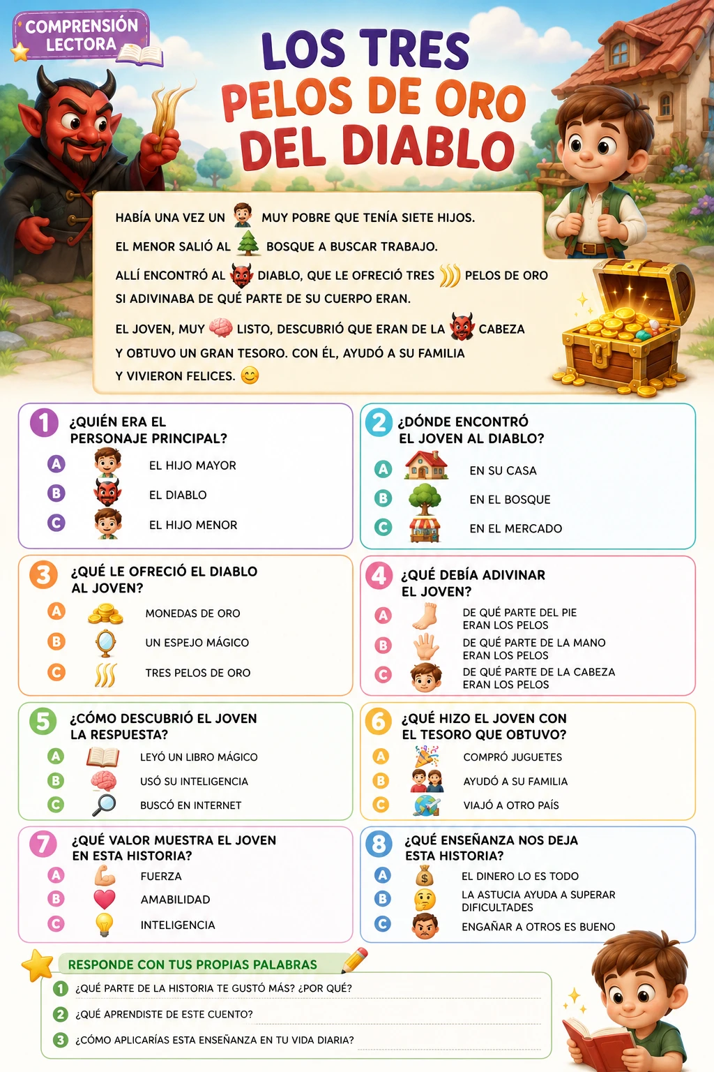 Folha de compreensão de leitura com pictogramas divertidos para crianças