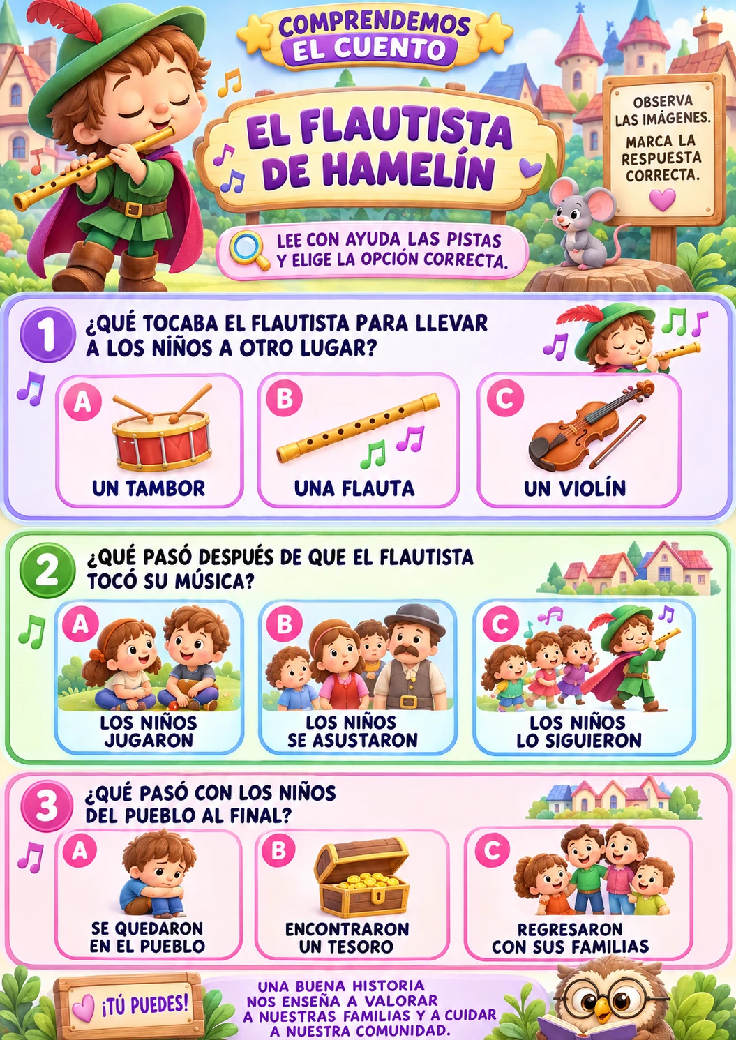 Folha de compreensão de leitura com pictogramas para crianças pequenas