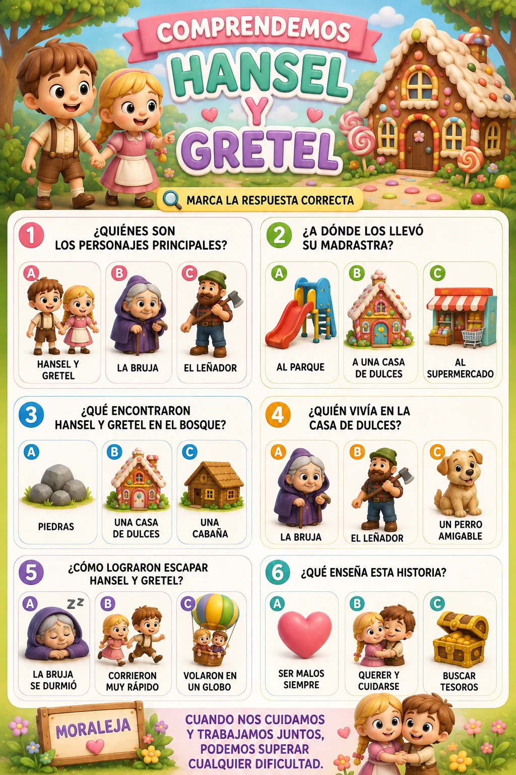 Ficha de leitura de João e Maria com pictogramas para crianças