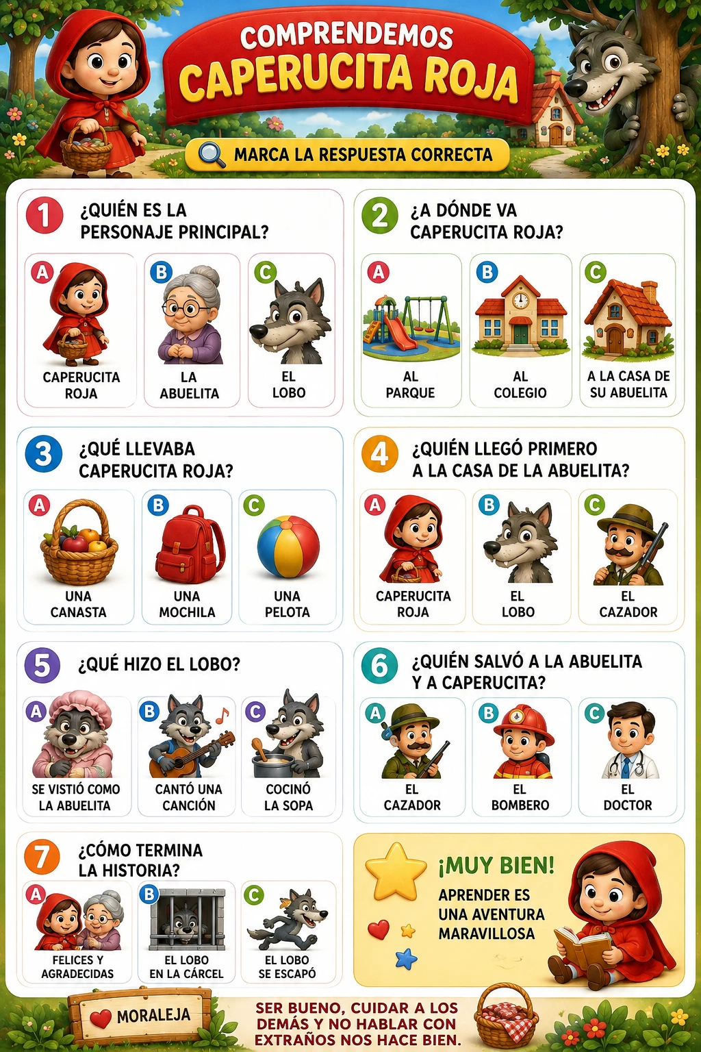 Reading comprehension worksheet with pictograms for young children