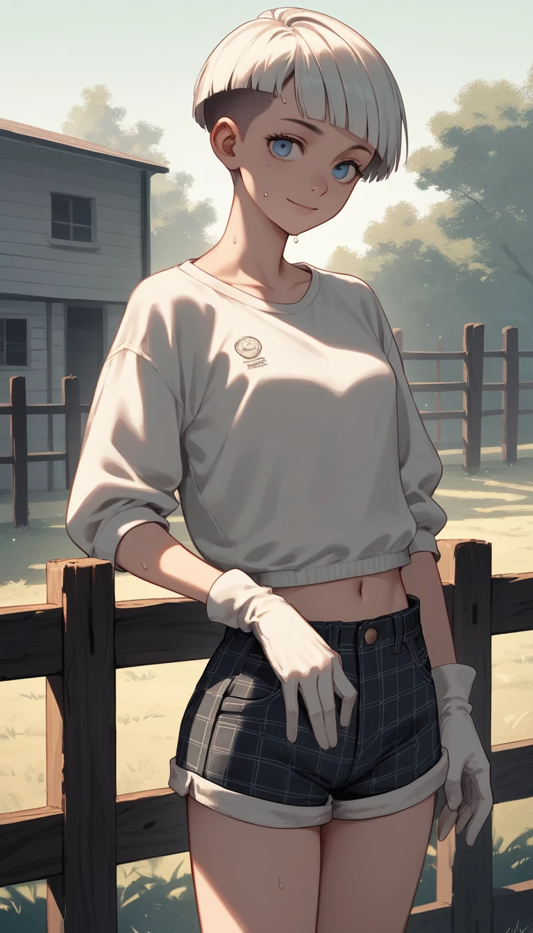 Anime girl in vintage outfit by a wooden fence
