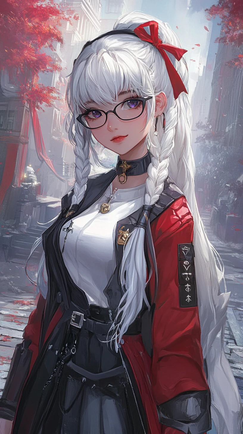 銀髪のアニメ少女 フォーマルな白黒コーデ