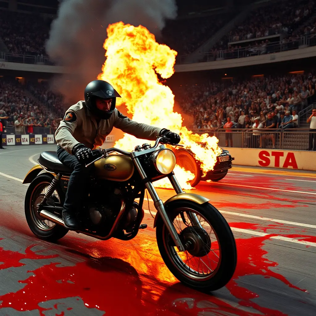 Violent rollerball arena crash on a blood stained track