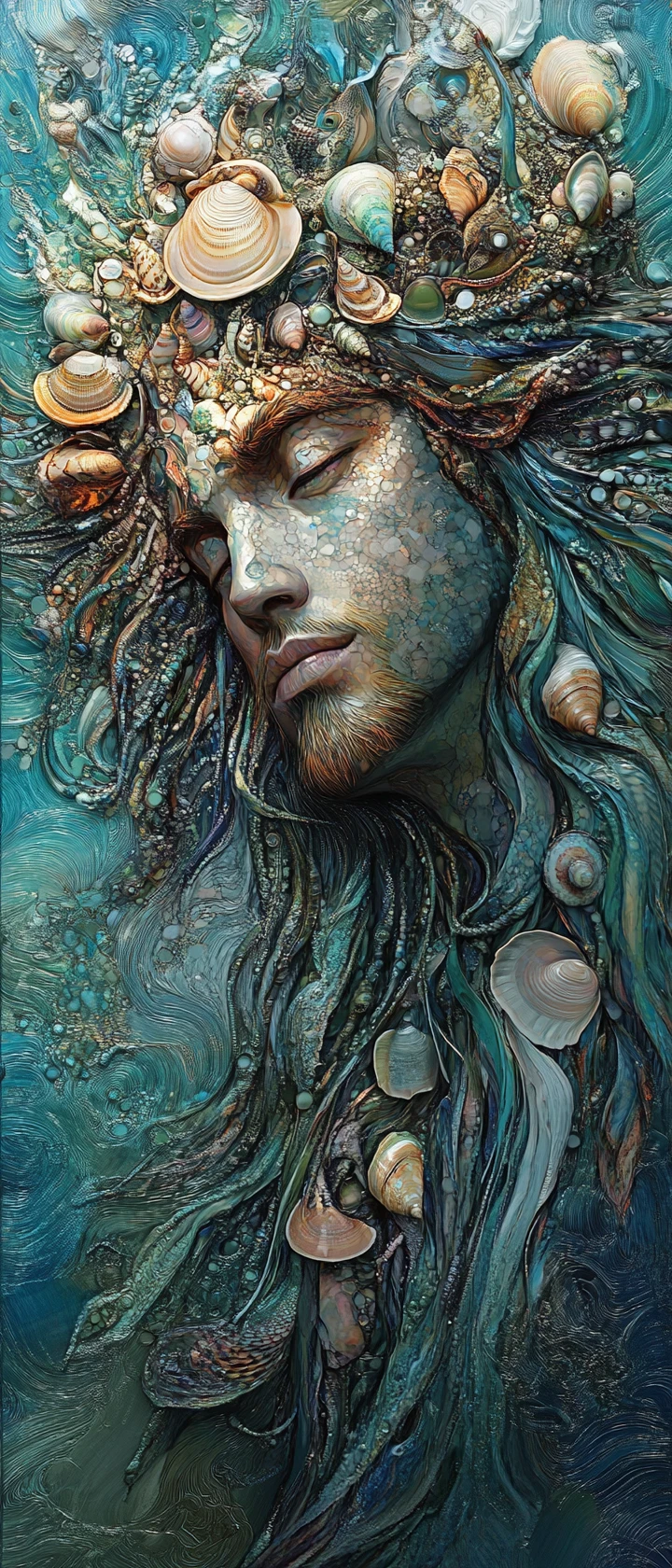 Surreal Portrait Of A Powerful Seashell Merman King