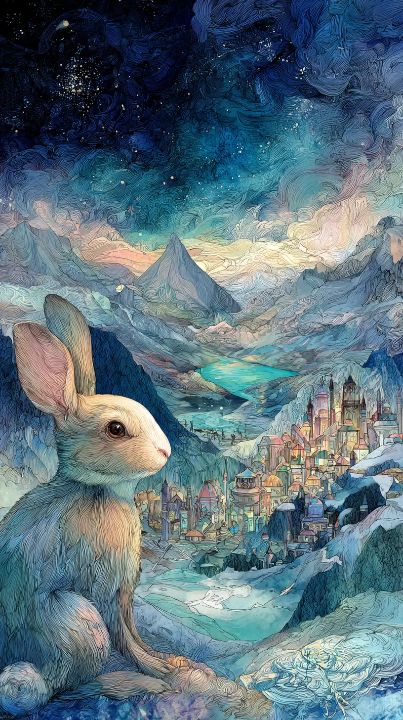 夢幻奇境夜色中的開朗兔子