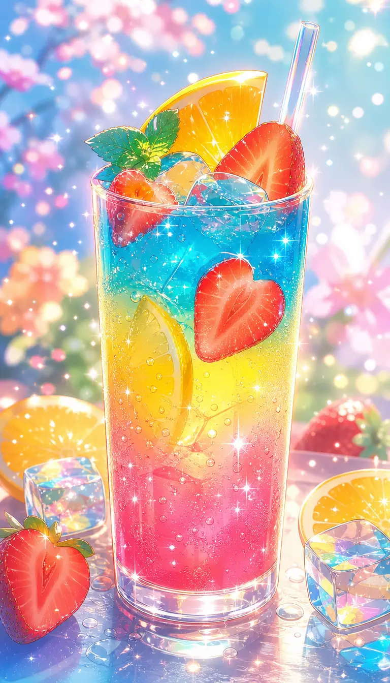 發光分層玻璃杯中的動漫水果飲插畫