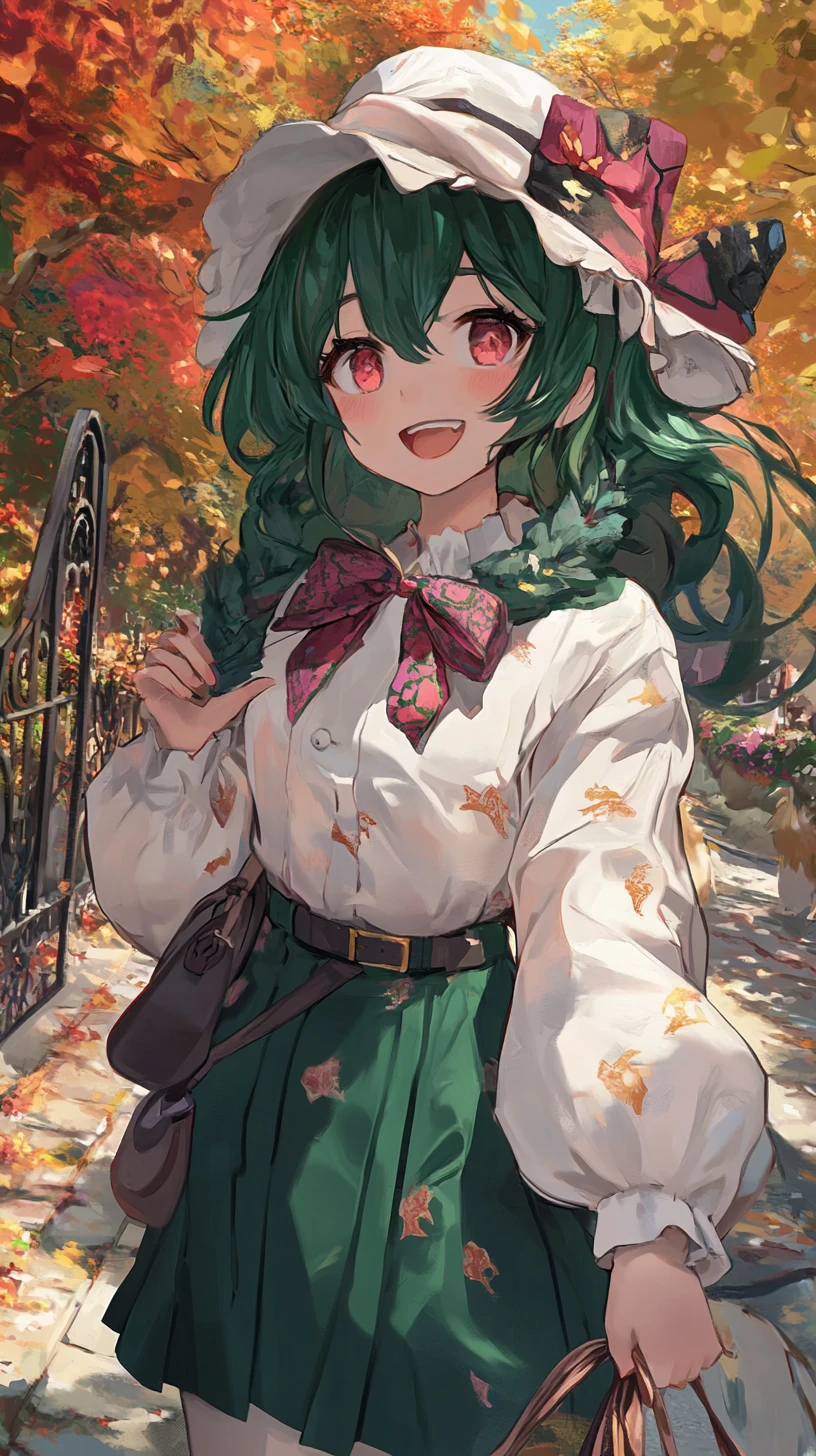 Fille d’anime souriante en tenue de fantasy douillette et superposée