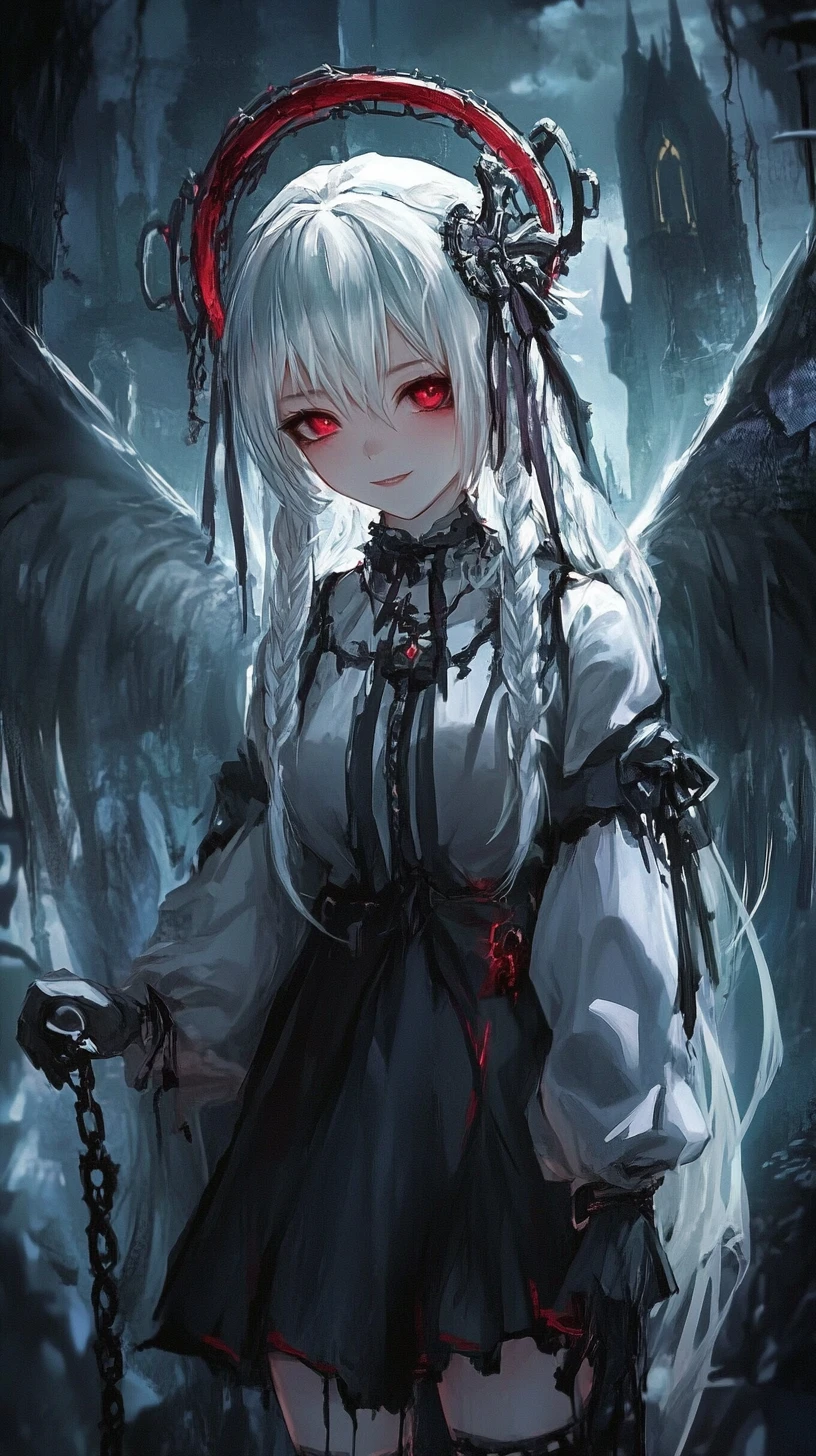 Fille d’anime tachée de graisse avec tresses et jupe déchirée