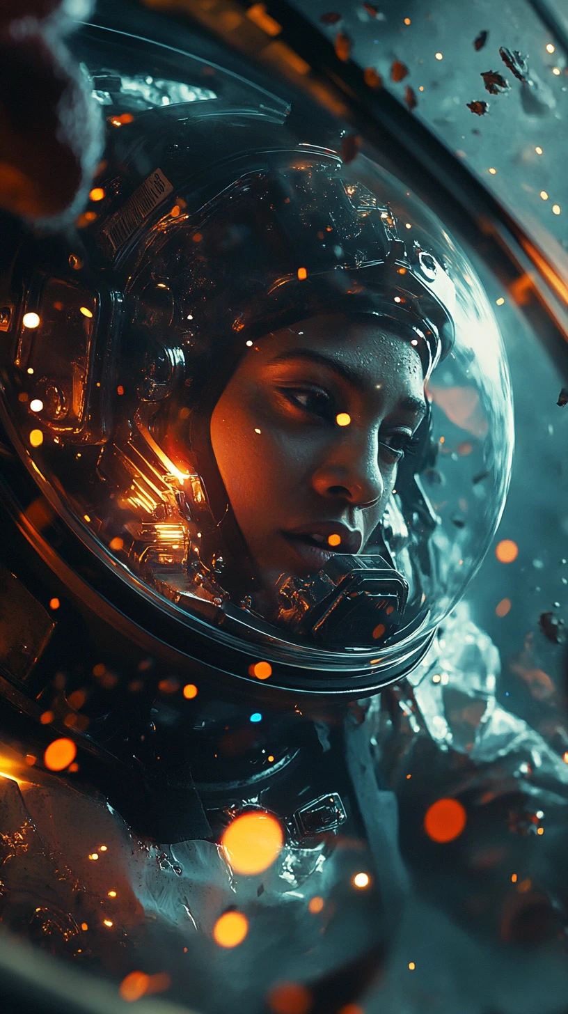 Piloto afrofuturista das profundezas em cockpit sci-fi luminoso