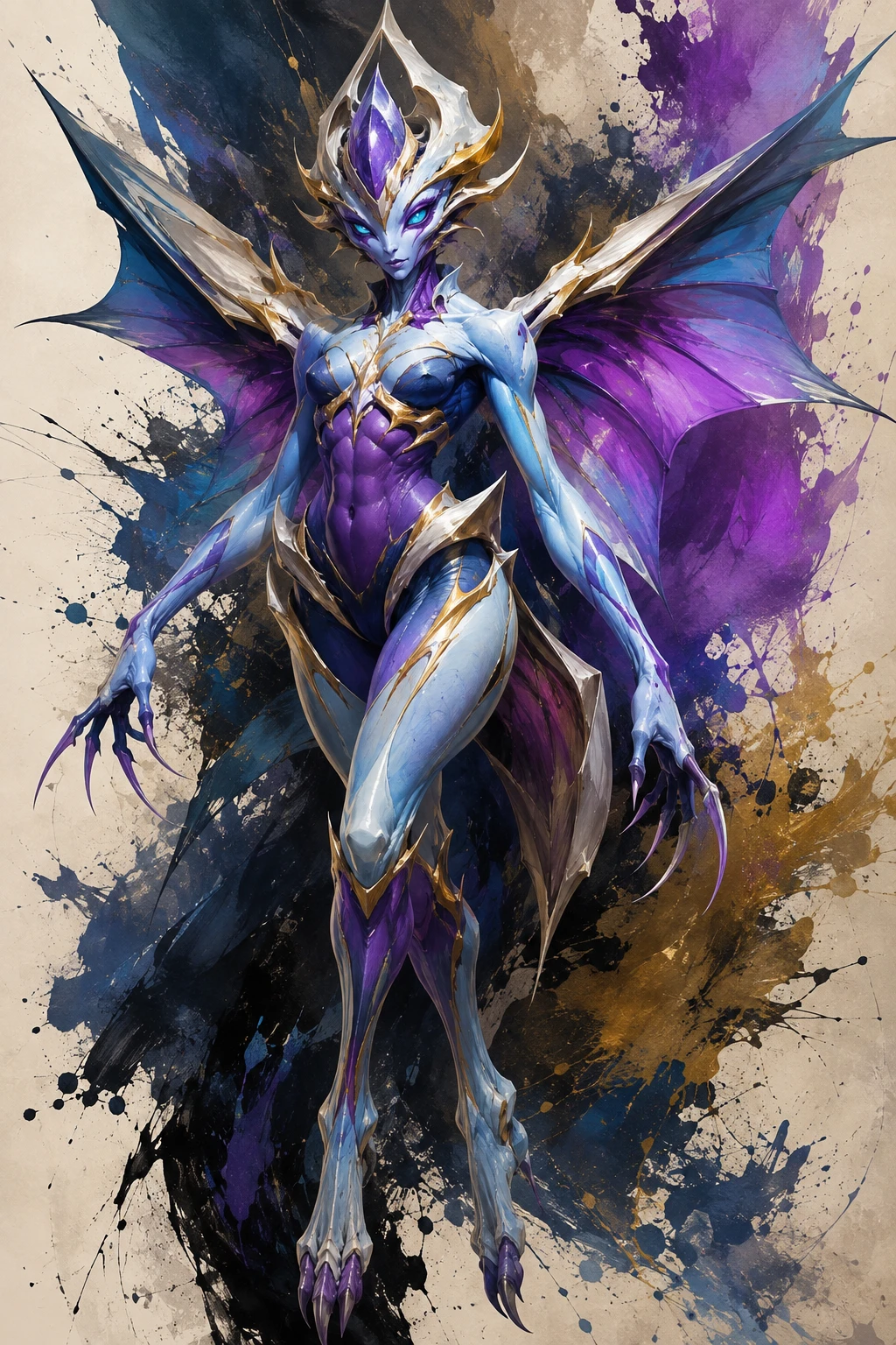 Criatura alienígena estilizada em ilustração de fantasia luminosa