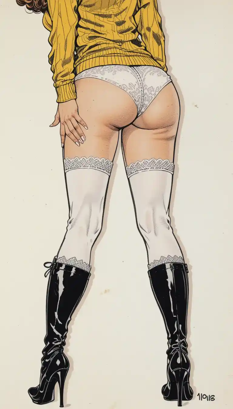 Shy glamorous woman leaning forward in vintage comic style