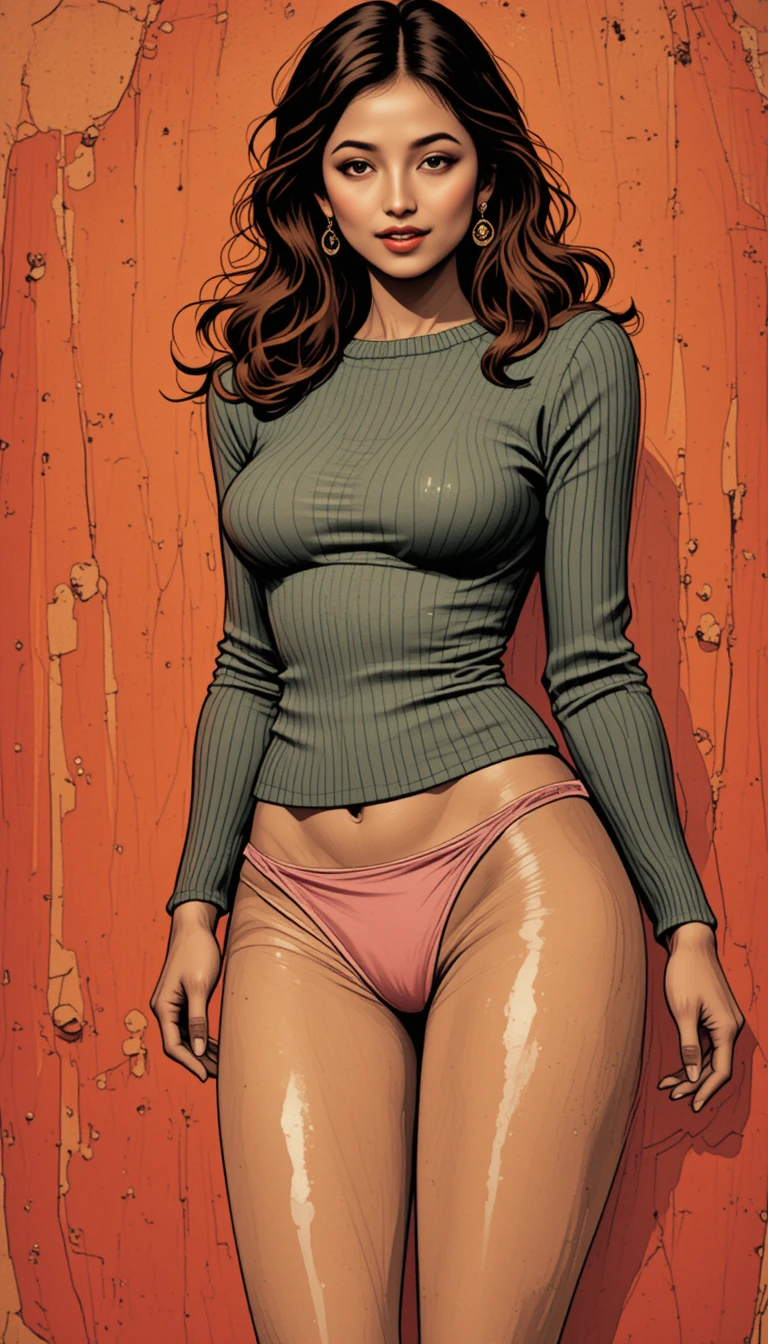 Femme glamour style bande dessinée en pull moulant et jupe