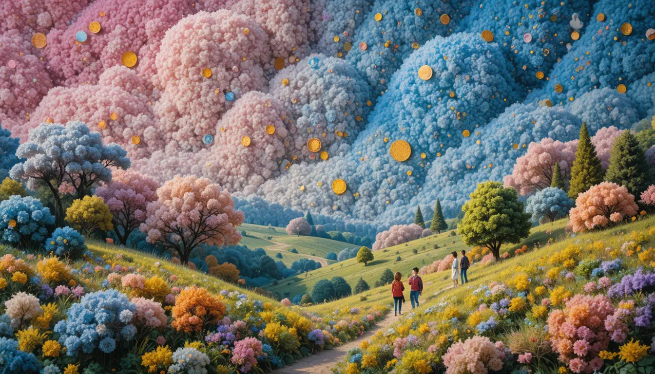 Paesaggio in miniatura impressionista con morbide texture di peluche