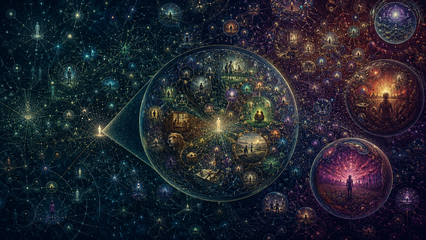 Universo di dati surreale come un organismo cosmico luminoso e vivente