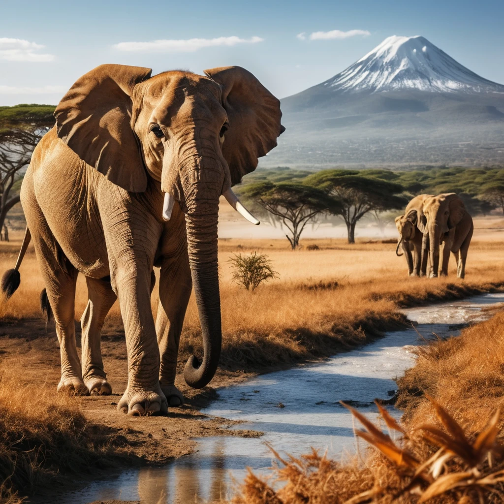Cena de moda na savana africana com animais selvagens majestosos