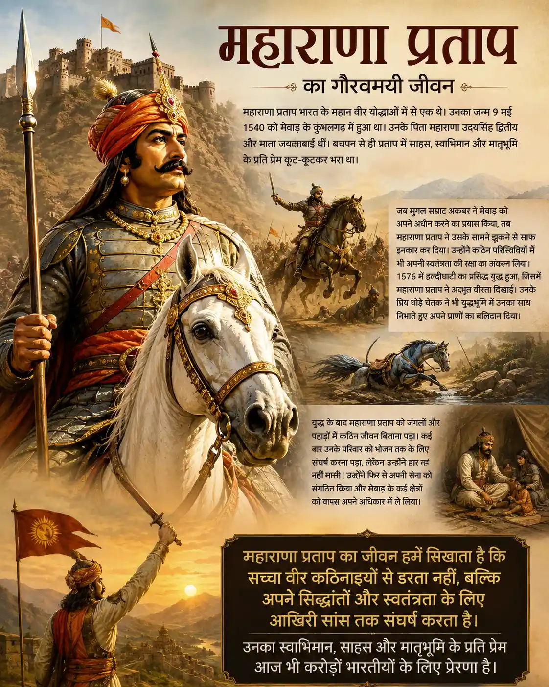 Rajput-Krieger Maharana Pratap in stolzer Bergkulisse