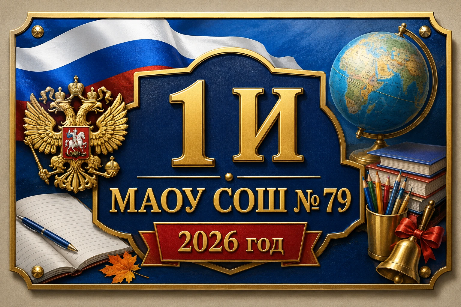 School classroom sign with Russian text and class information
