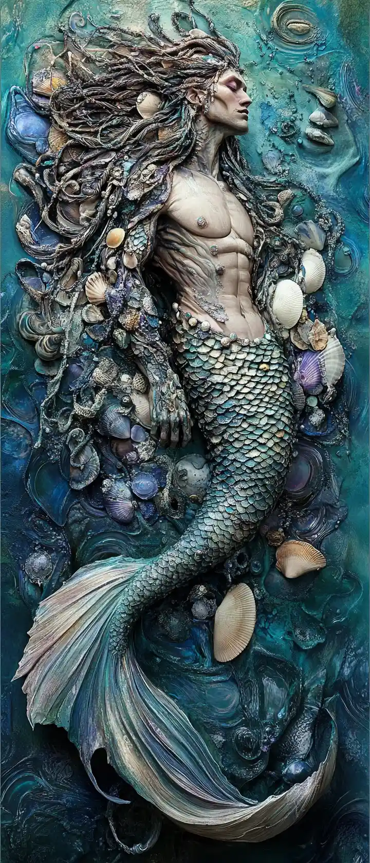 Surreales Porträt eines mächtigen Meerkönigs in Muschelrüstung