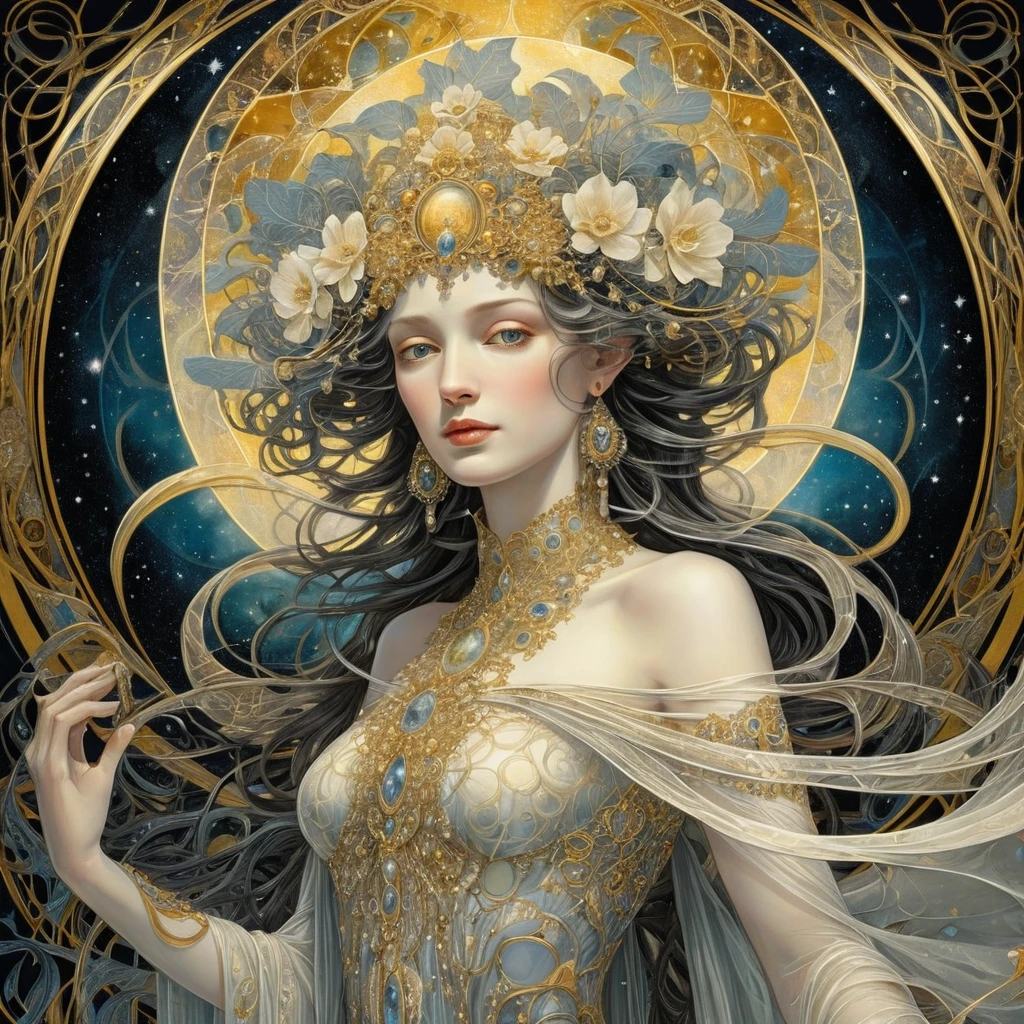 Goldene fraktale Tapisserie göttlicher und fantastischer Existenz