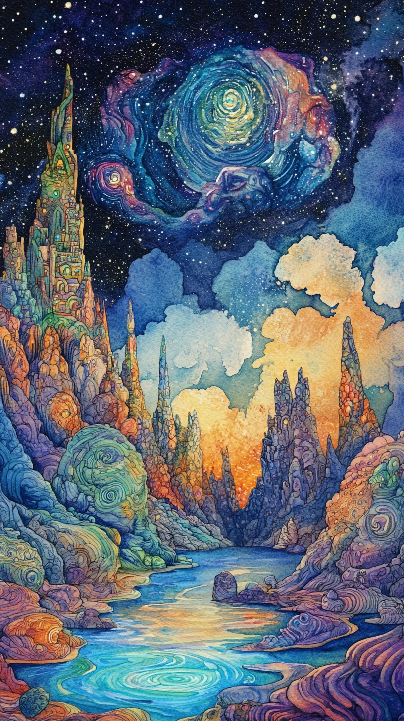 Coelho alegre em uma paisagem noturna de fantasia dos sonhos