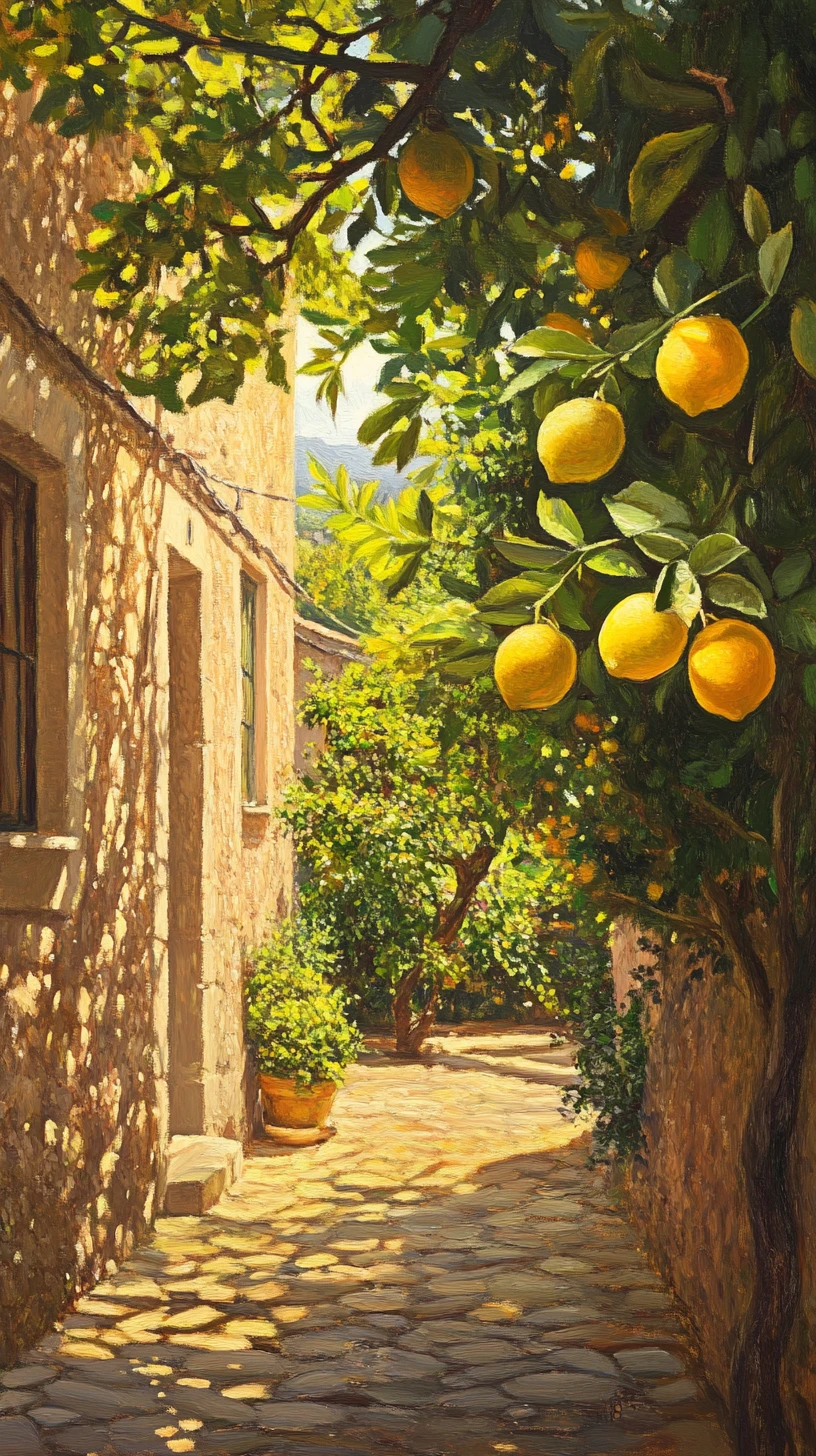 Agrumes dans une romantique plantation sicilienne baignée de douce lumière