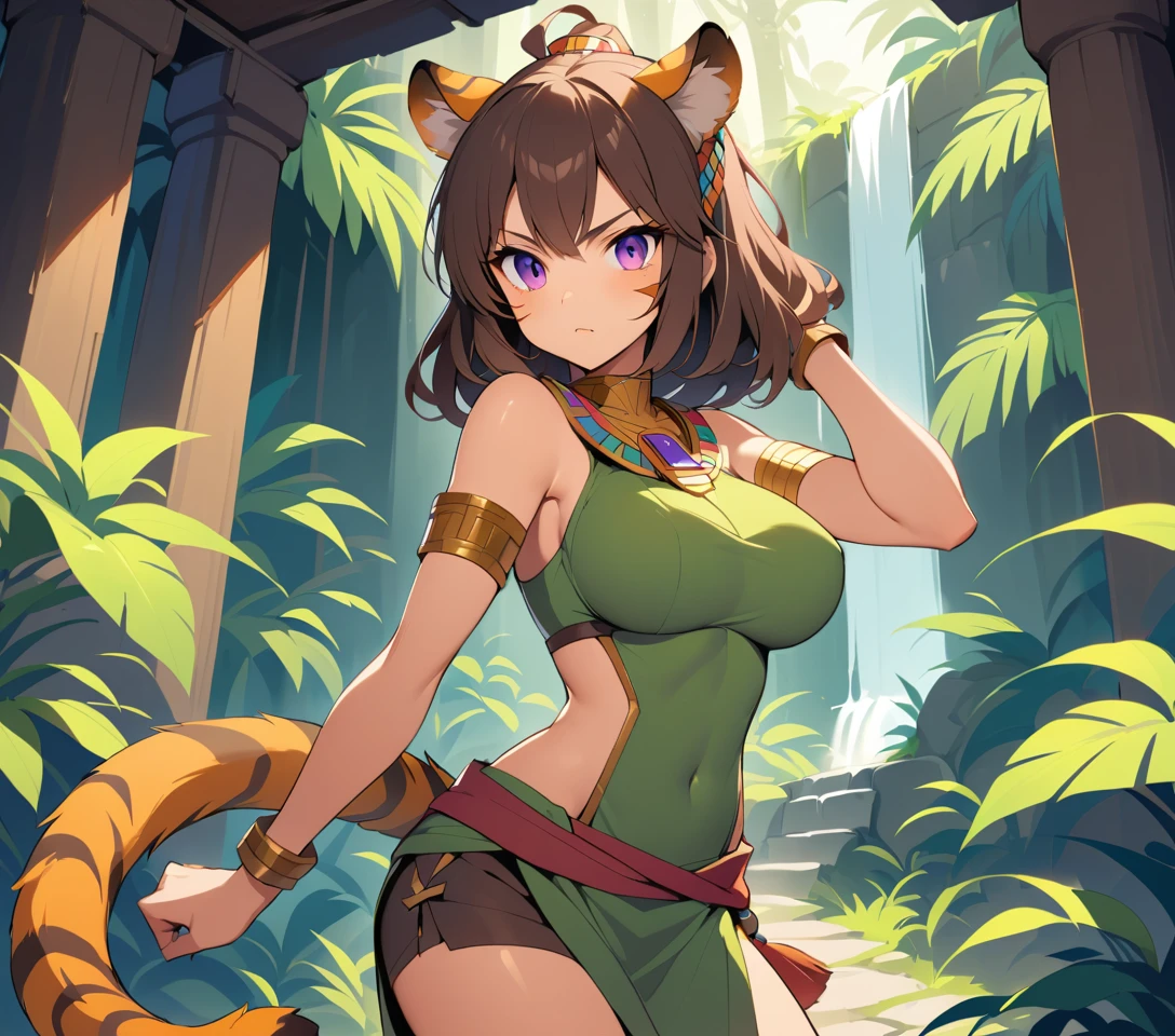 Scarred tiger eared warrior woman in dense jungle